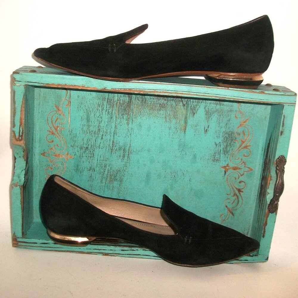 Nicholas Kirkwood Beya Black Suede Flats w Gold Metal Around Heels 7.5M $595 - Picture 2 of 7